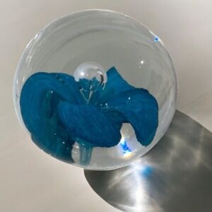 Blue Flower Glass Art Sphere Paperweight